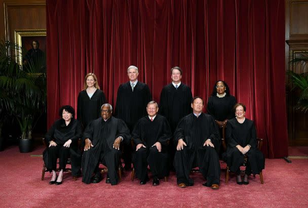 PHOTO: FILE - Justices of the US Supreme Court pose for their official photo at the Supreme Court in Washington, DC, Oct. 7, 2022. (Olivier Douliery/AFP via Getty Images, FILE)