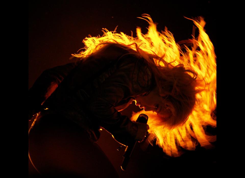 Singer Shakira performs on stage at the Vicente Calderon stadium on June 3, 2011 in Madrid, Spain.  (Carlos Alvarez, Getty Images)