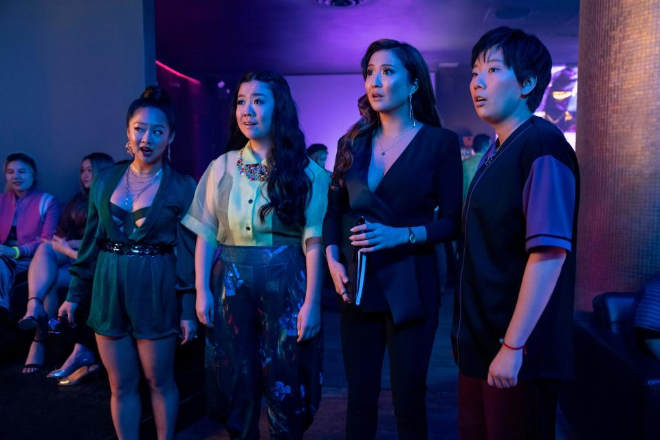 Audrey (Ashley Park, second from right) travels to China and seeks to find her biological mom but instead has a wild trip of debauchery and self-discovery with college friend Kat (Stephanie Hsu), best pal Lolo (Sherry Cola) and Lolo's eccentric cousin Deadeye (Sabrina Wu) in "Joy Ride."
