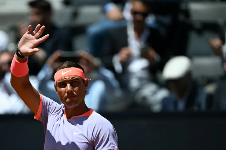Rafael Nadal waved goodbye to fans in Rome, possibly for the last time, after being eliminated by Hubert Hurkacz (Filippo MONTEFORTE)