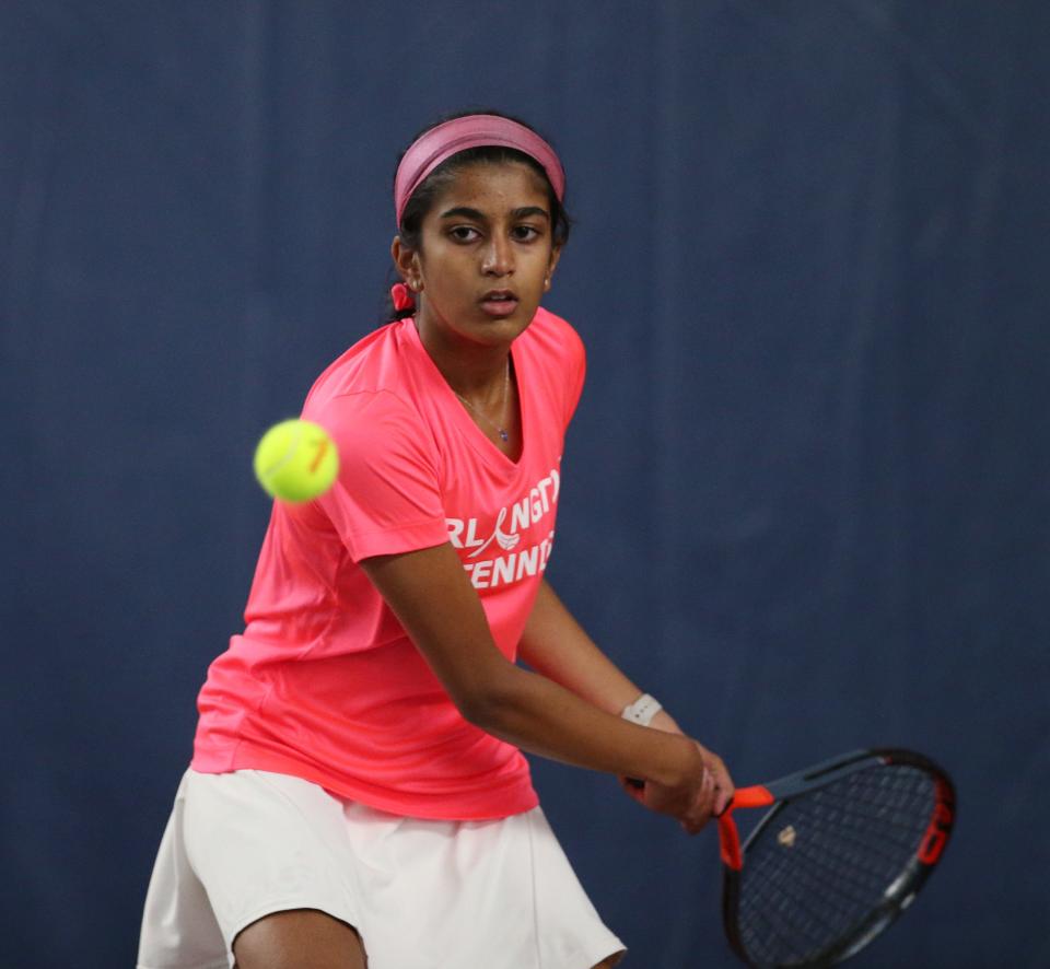 Arlington's Yashaswini Bonthu during the second singles match against Roy C. Ketcham's Emily Zhang at Cross Court Tennis Club in Wappingers Falls on October 4, 2022. 