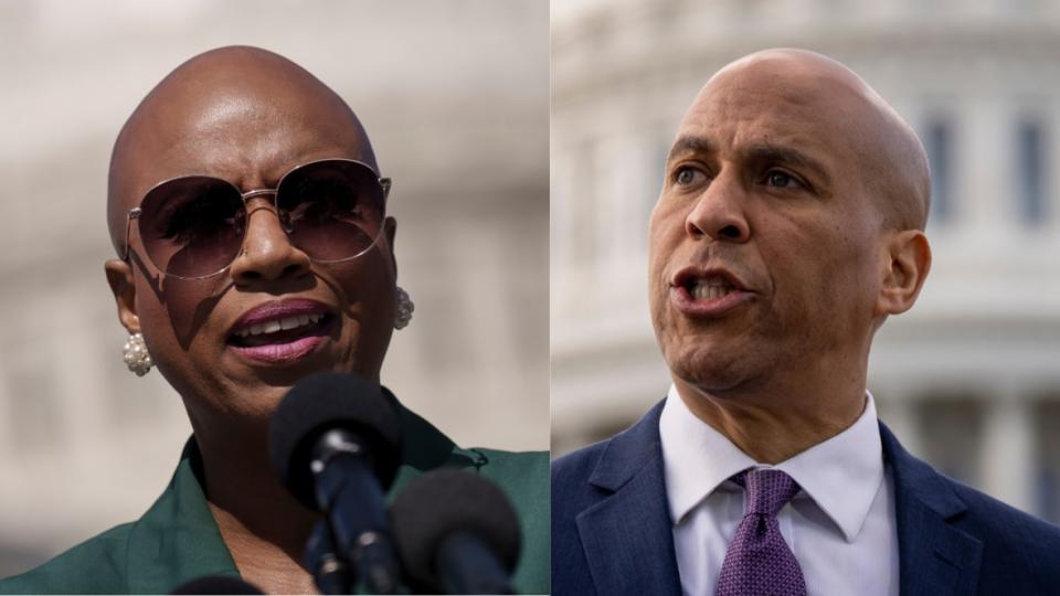 (Left to right) U.S. Rep. Ayanna Pressley and Sen. Cory Booker will reintroduce the American Opportunities Accounts Act. (Photo: Getty Images)