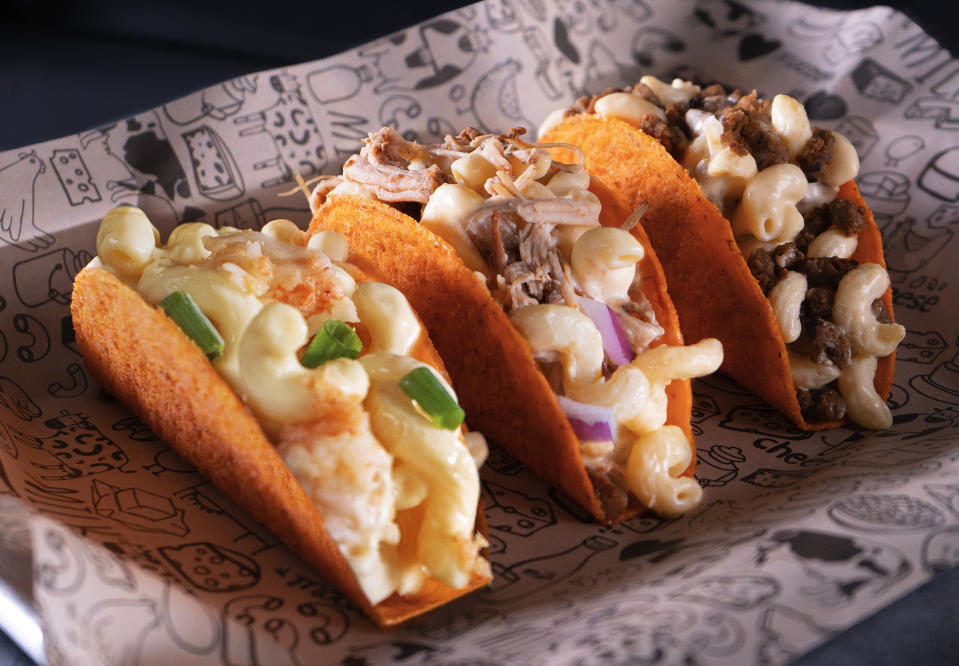 Mac and cheese tacos are on the menu at I Heart Mac & Cheese, a restaurant coming to Tysons. Courtesy of I Heart Mac & Cheese