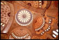 Under the main dome of the Sultan Ahmed Mosque in Istanbul.