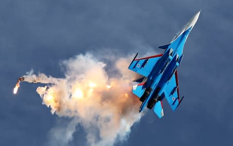 Russia has provided the air power to help the Assad regime, while Iran has provided much of the ground forces - Credit: Photo by Marina Lystseva\\TASS via Getty Images