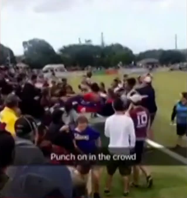 The fight started on the field and spilled into the crowd. Source: 7 News