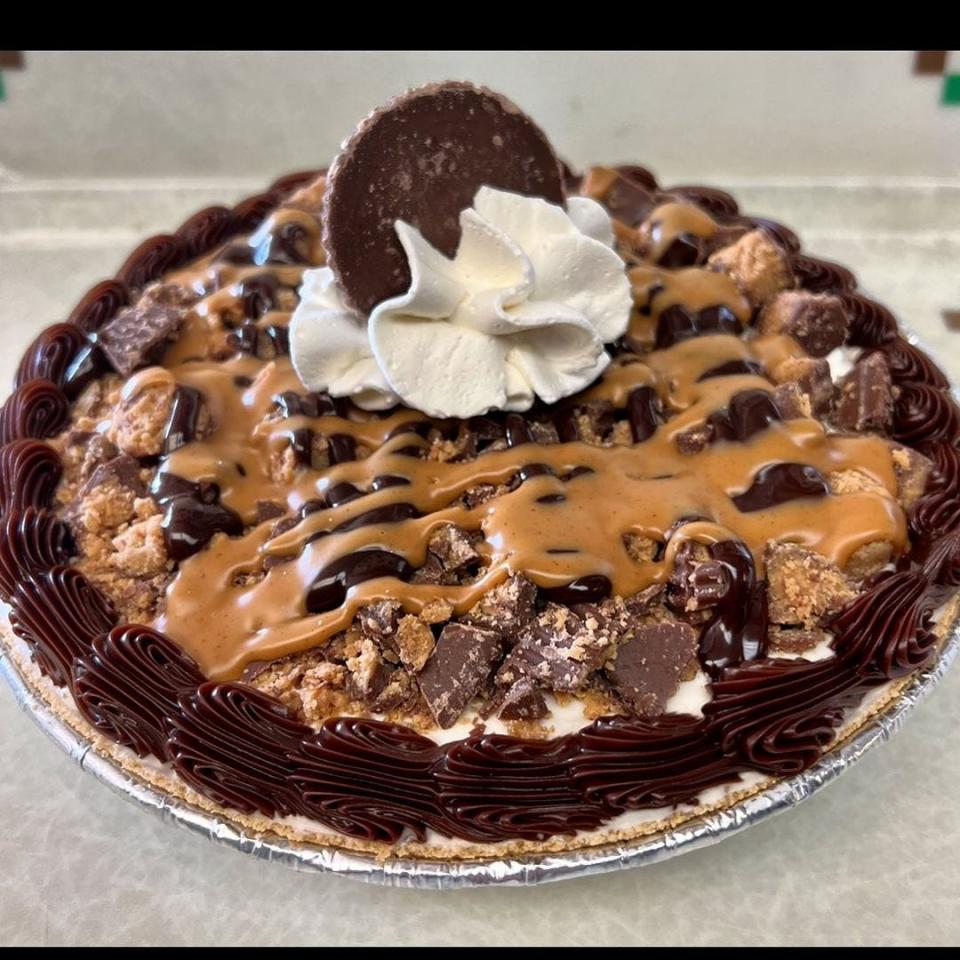 An ice cream pie topped with fudge and and housemade peanut butter sauce from Jersey Freeze, which has locations in Freehold Township and Holmdel.