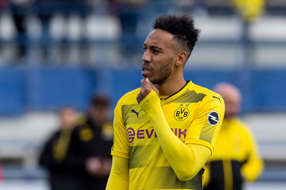 Pierre-Emerick Aubameyang during a recent match for Borussia Dortmund. (Getty)