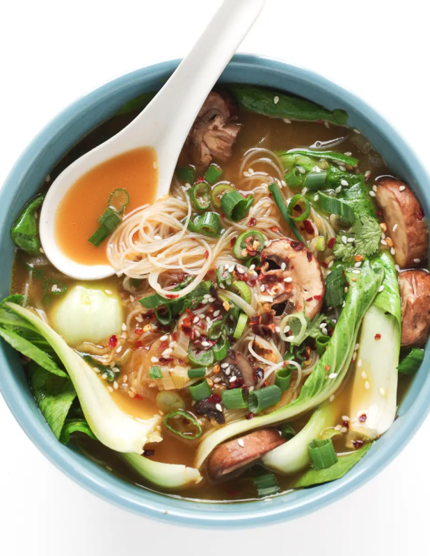 <p>Ginger garlic noodle soup with bok choy is a nutritious, comforting, and flu-fighting twenty-minute recipe made with a vegetarian broth, noodles, mushrooms, and baby bok choy.</p><p><strong>Get the recipe: <a href="https://theforkedspoon.com/ginger-garlic-noodle-soup-with-bok-choy/" rel="nofollow noopener" target="_blank" data-ylk="slk:Ginger Garlic Noodle Soup with Bok Choy;elm:context_link;itc:0;sec:content-canvas" class="link rapid-noclick-resp"><em>Ginger Garlic Noodle Soup with Bok Choy</em></a></strong></p>