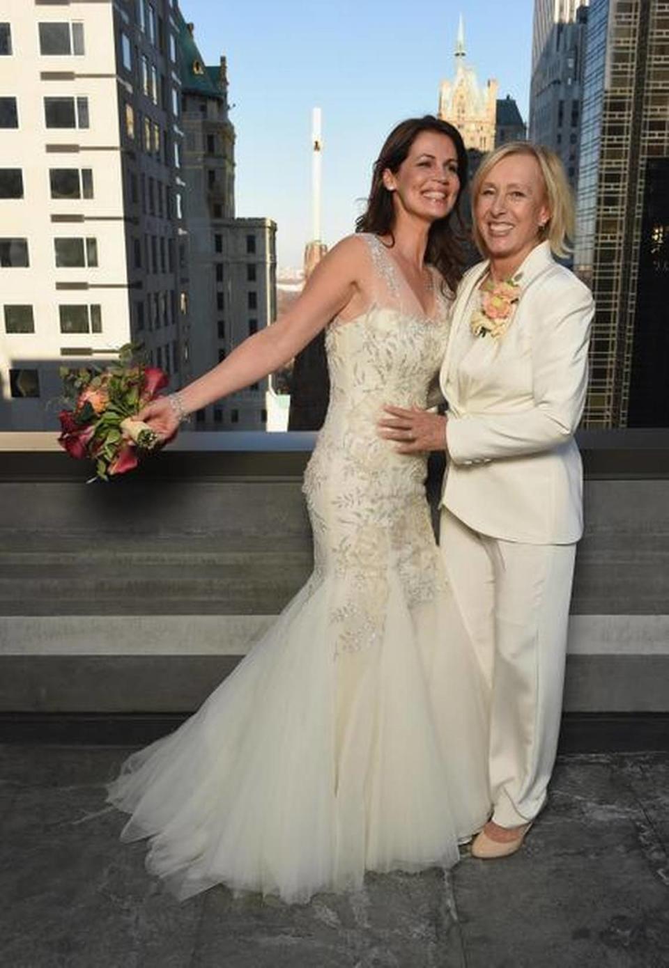 
Julia Lemigova and Martina Navratilova attend their wedding at The Peninsula Hotel on Dec. 15, 2014 in New York City.
