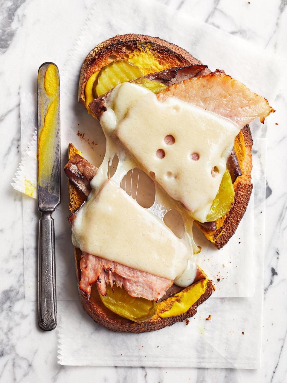 Crunch from the toasted bread, gooey from the cheese, and tangy from the mustard and pickles, it's all the classic Cuban sandwich flavors you love.