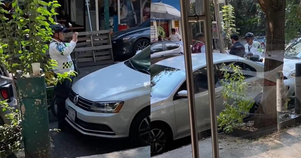 Comerciante de CDMX ayuda a automovilista para que no le pongan araña. Foto: Captura de video TikTok vía @danielworales