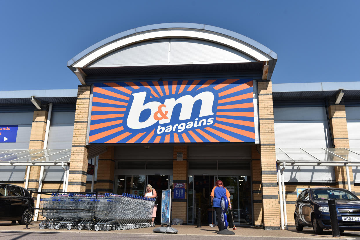 SOUTHEND ON SEA, ENGLAND - JULY 03: A general view of a B&M (BandM) discount retail outlet store on July 3, 2018 in Southend on Sea, England. (Photo by John Keeble/Getty Images)