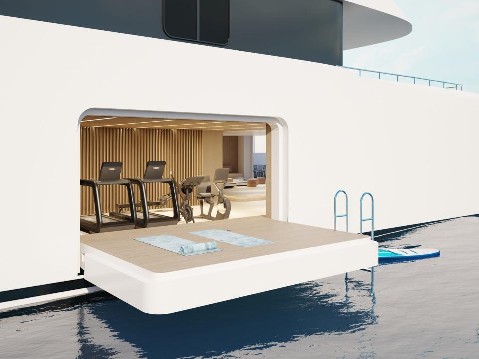 rendering of marina and gym Emerald Kaia yacht