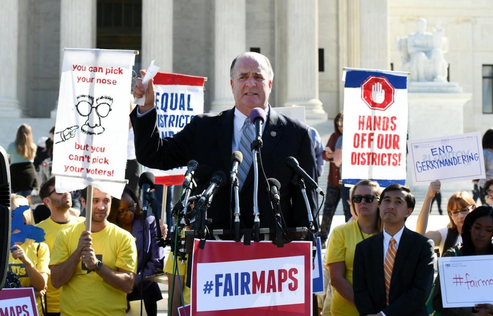 <span class="caption">U.S Representative Dan Kildee, D-Mich., speaks outside of the U.S. Supreme Court to call for an end to partisan gerrymandering on Oct. 3, 2017 in Washington, D.C.</span> <span class="attribution"><a class="link " href="https://www.gettyimages.com/detail/news-photo/representative-5th-district-michigan-dan-kildee-speaks-news-photo/857088010?adppopup=true" rel="nofollow noopener" target="_blank" data-ylk="slk:Olivier Douliery/Getty Images;elm:context_link;itc:0;sec:content-canvas">Olivier Douliery/Getty Images</a></span>