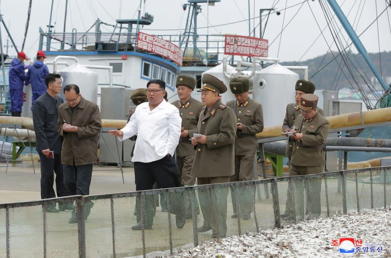 North Korean leader Kim Jong Un visits a fishery station of the Korean People's Army in North Korea