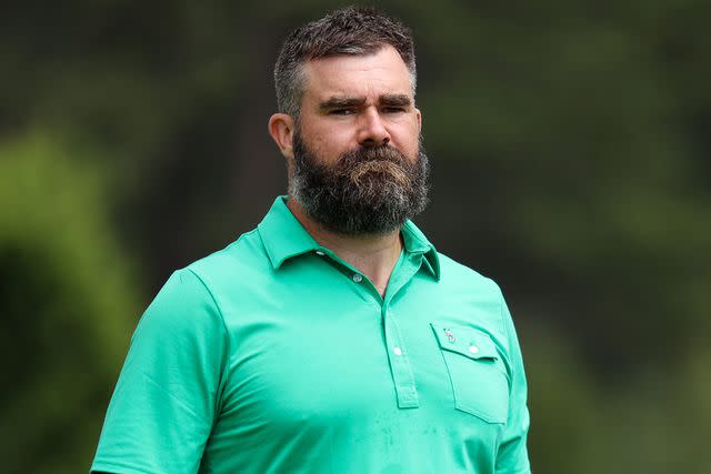 <p>Isaiah Vazquez/Getty</p> Jason Kelce looks on at the 18th hole on day three of the 2024 American Century Championship at Edgewood Tahoe Golf Course on July 14, 2024