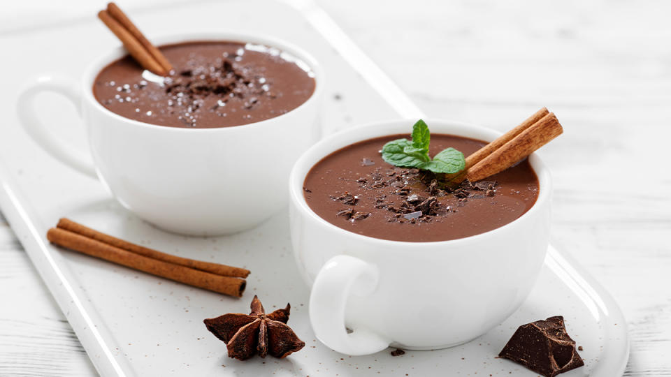 Mug of drinking chocolate made with collagen powder