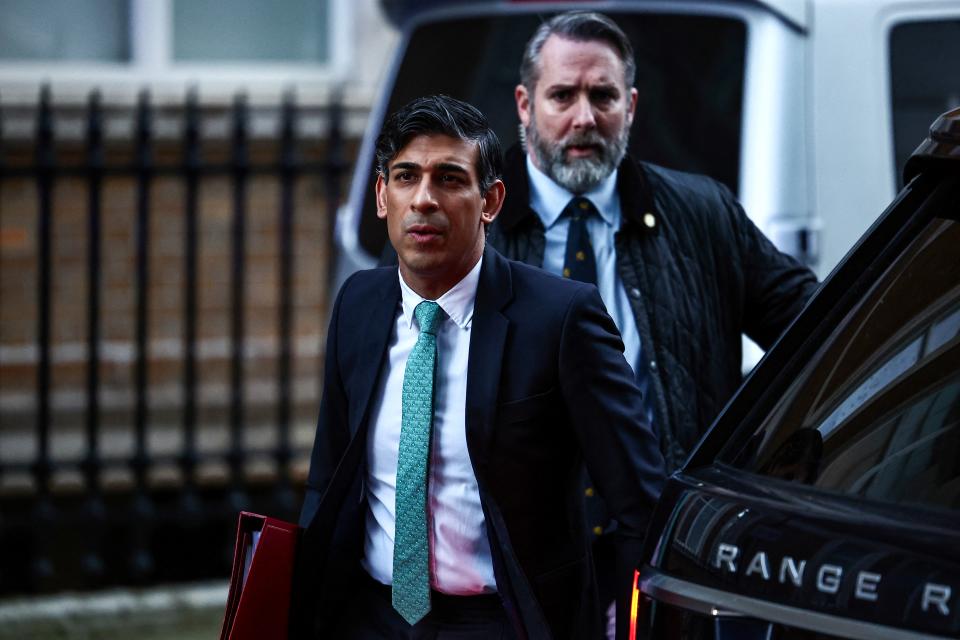 Britain's Prime Minister Rishi Sunak arrives at the BBC studios in central London on January 7, 2024, to appear on the BBC's 