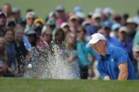 Jordan Spieth of the U.S. hits from a sand trap on the 7th hole during second round play of the 2018 Masters golf tournament at the Augusta National Golf Club in Augusta, Georgia, U.S., April 6, 2018. REUTERS/Brian Snyder