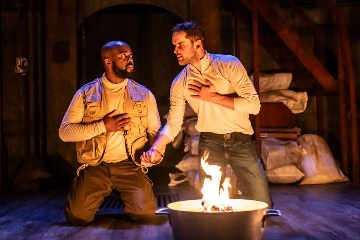 Ken Nwosu as Othello and Ralph Davis as Iago in Othello in the Sam Wanamaker Playhouse at Shakespeare's Globe (Johan Persson)
