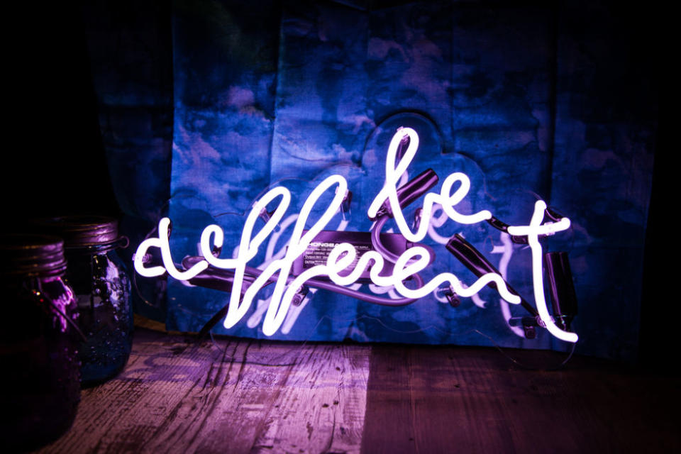 <p><a rel="nofollow noopener" href="http://www.neonmfg.com/be-different" target="_blank" data-ylk="slk:Be Different;elm:context_link;itc:0;sec:content-canvas" class="link "><u>Be Different</u></a>, $175.</p>