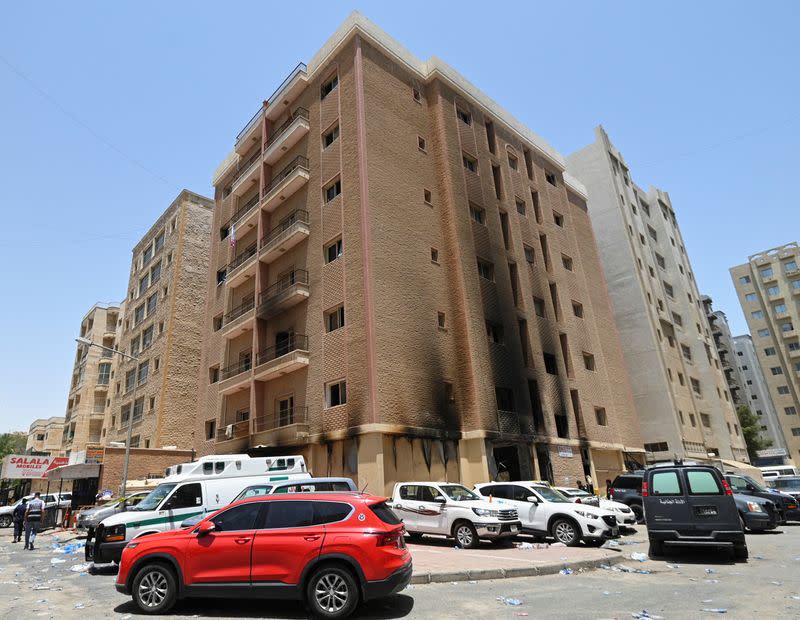 Aftermath of a deadly fire in a building, in Mangaf