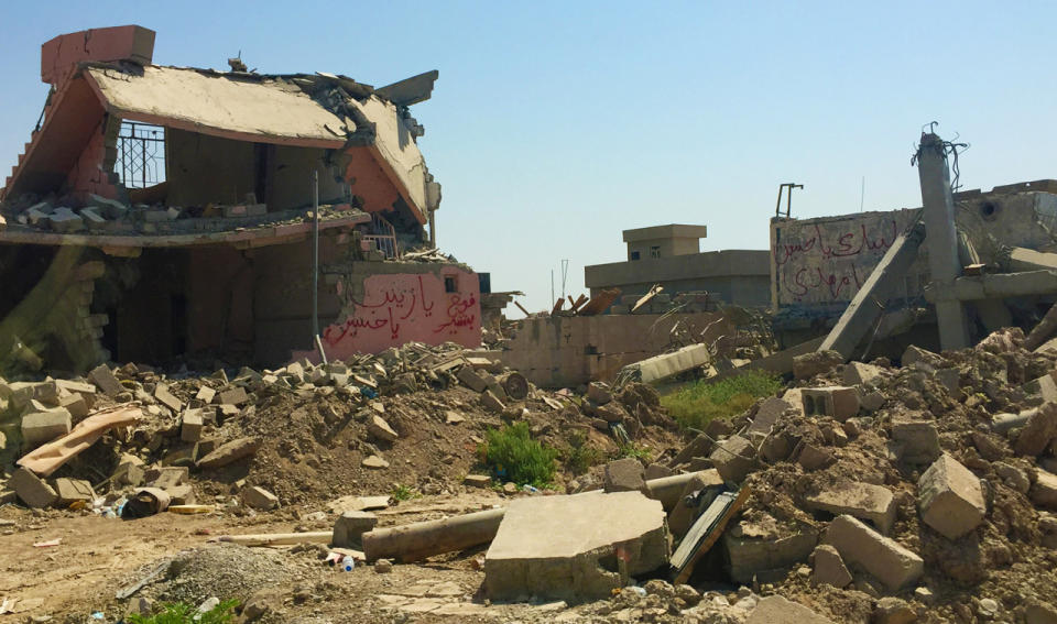 Bashir, Iraq, a town formerly populated by Shia Turkmen, has been ravaged by foreign airstrikes and fighting since ISIS took over two years ago. The town is deserted, and demining teams have not yet been able to sweep through the homes, but are working instead on the surrounding farmland. (Photo: Ash Gallagher for Yahoo News)