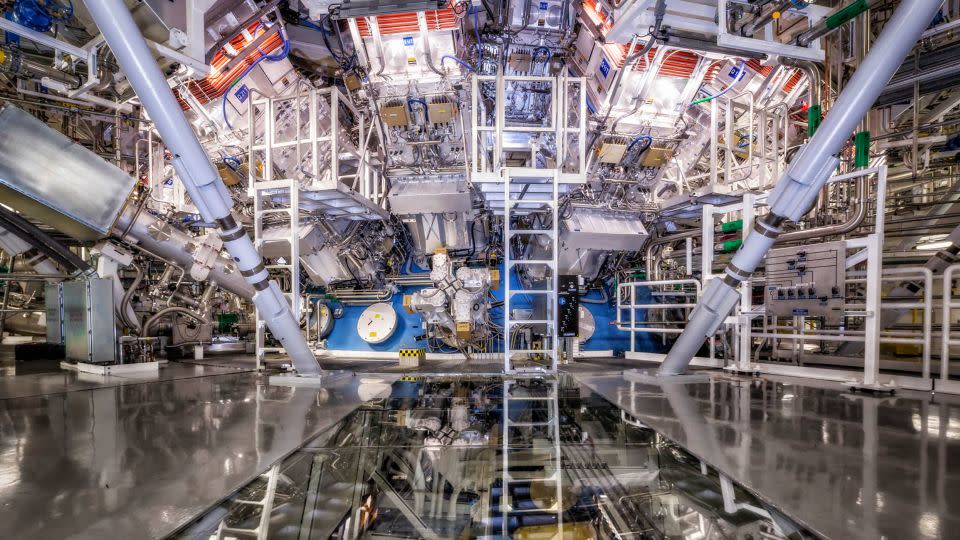 NIF's target chamber is where the magic happens -- temperatures of 100 million degrees and pressures extreme enough to compress the target to densities up to 100 times the density of lead are created there. - Damien Jemison/LLNL