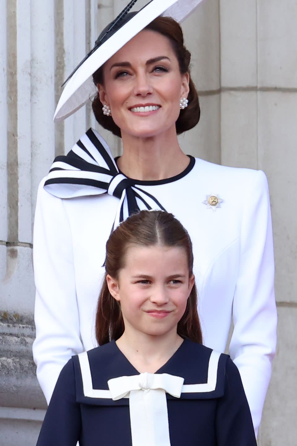 london, england june 15 princess charlotte of wales and catherine, princess of wales during trooping the colour at buckingham palace on june 15, 2024 in london, england trooping the colour is a ceremonial parade celebrating the official birthday of the british monarch the event features over 1,400 soldiers and officers, accompanied by 200 horses more than 400 musicians from ten different bands and corps of drums march and perform in perfect harmony photo by chris jacksongetty images