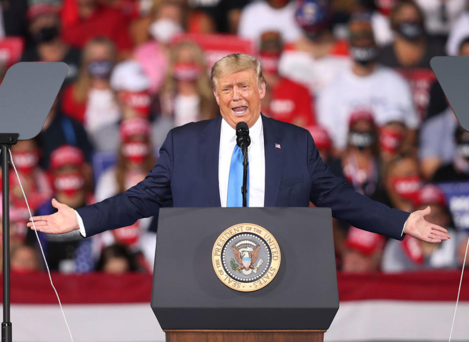 President Donald Trump speaks during his, 'The Great American Comeback Rally', at Cecil Airport on September 24, 2020 in Jacksonville, Florida. (Photo by Joe Raedle/Getty Images)