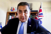 In this photo provided by the United Nations, United Kingdom's Minister for the Commonwealth, the UN and South Asia Tariq Ahmad, addresses the high-level virtual panel entitled "Participation, Human Rights and the Governance Challenge Ahead," Friday, Sept. 25, 2020, in New York. (Manuel Elias/UN Photo via AP)