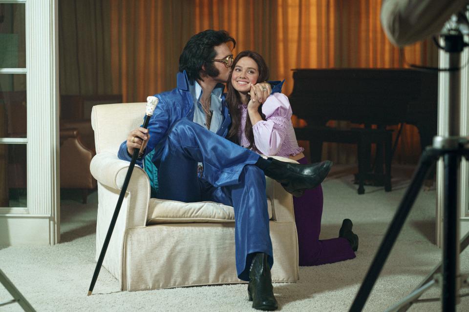 Jacob Elordi, left, and Cailee Spaeny in "Elvis."