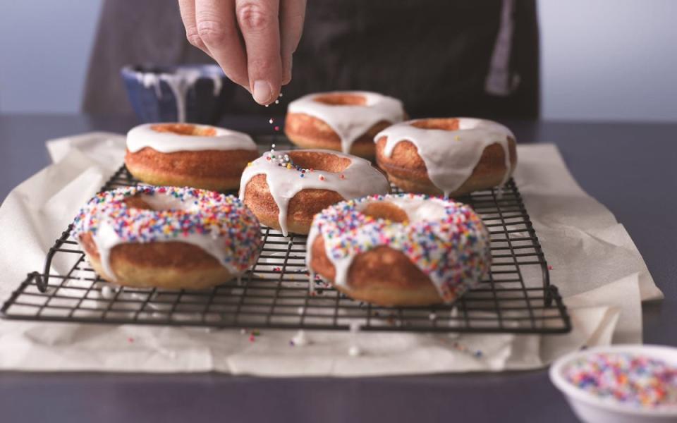 <p>Parade</p><p>Get ready to enjoy cakelike doughnuts that are crisp on the outside, tender on the inside, and covered with sweet vanilla glaze.</p><p><strong>Get the recipe: <a href="/841307/harveymorris/its-time-to-make-the-gluten-free-glazed-baked-doughnuts/" data-ylk="slk:Glazed Baked Doughnuts;elm:context_link;itc:0;sec:content-canvas" class="link ">Glazed Baked Doughnuts</a></strong></p>