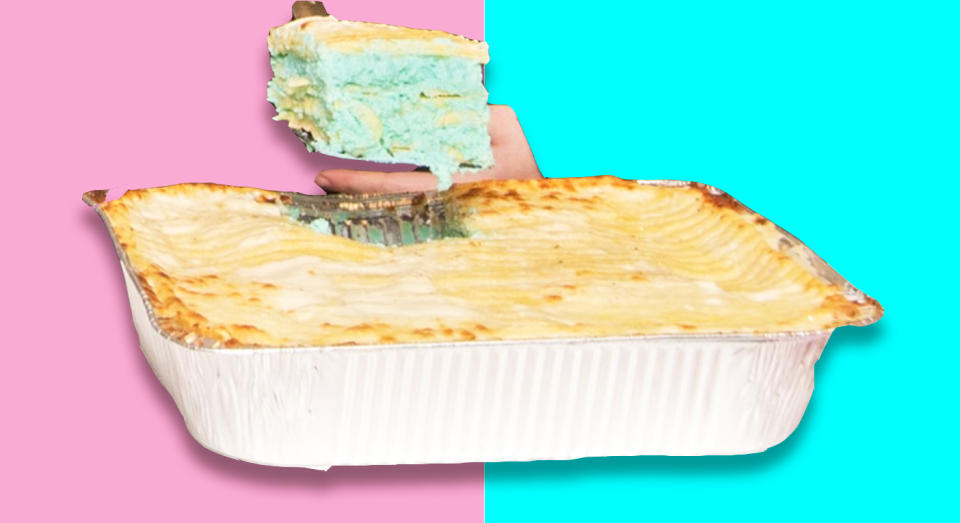 This gender reveal lasagne certainly isn’t for everyone. [Photo: Villa Italian Kitchen]