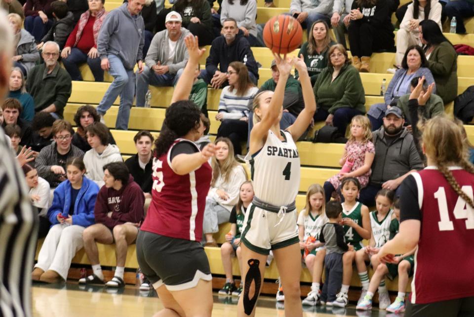 Oakmont junior Kyra Pappas finds an open space for a jump shot in a game against Fitchburg on January 12, 2024.