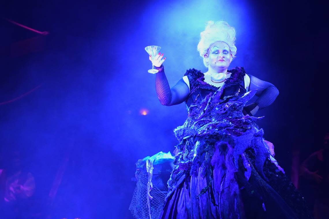 Jonathan Chisolm’s fabulous Ursula cooks up evil plots under the sea in Area Stage Company’s ‘The Little Mermaid.’