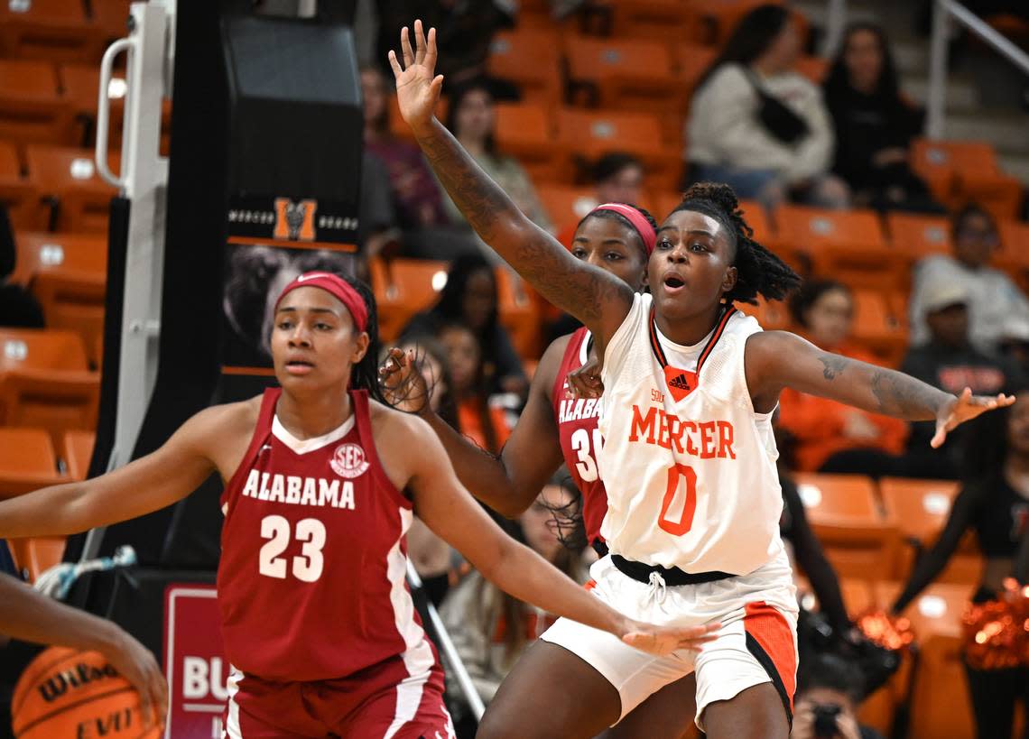 Mercer center Brittany Reeves (0) asks for the ball in the paint during the Bears’ game against Alabama Nov. 30.