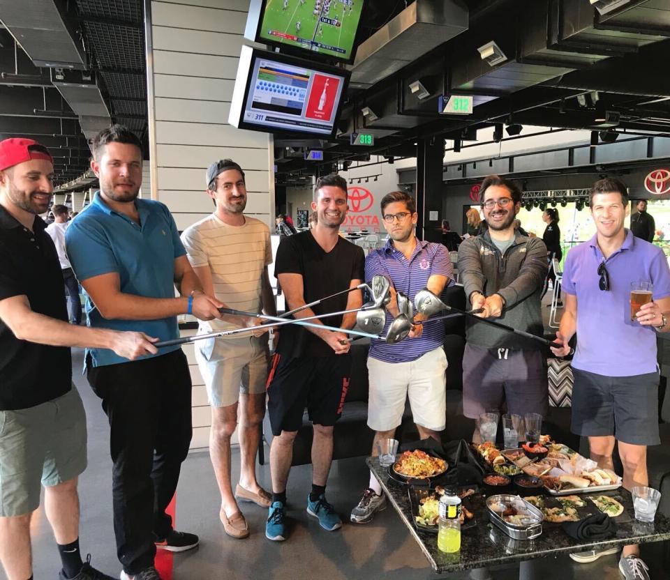 The reporter (third from left) at a bachelor party at Topgolf in Las Vegas in 2017. (Daniel Roberts/Yahoo Finance)