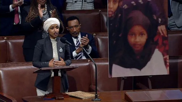 PHOTO: Rep. Ilhan Omar speaks on the House floor before the vote to remove her from the House Foreign Affairs Committee, Feb. 2, 2023, at the U.S. Capitol in Washington, D.C. (Pool via ABC News)