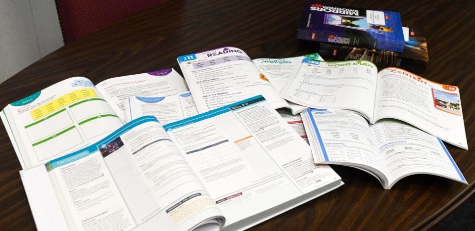 Textbooks are shown at the Gordon Persons Building in downtown Montgomery, Alabama, on Monday, May 15, 2023.