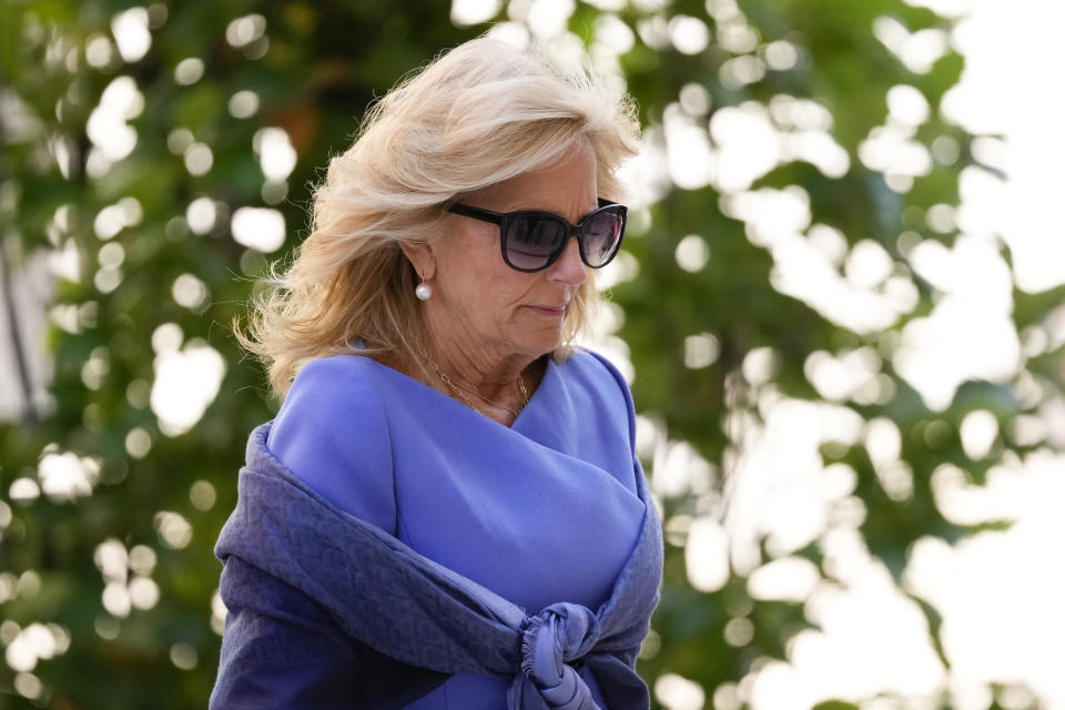 First lady Jill Biden arrives to federal court, Friday, June 7, 2024, in Wilmington, Del. (AP Photo/Matt Slocum)