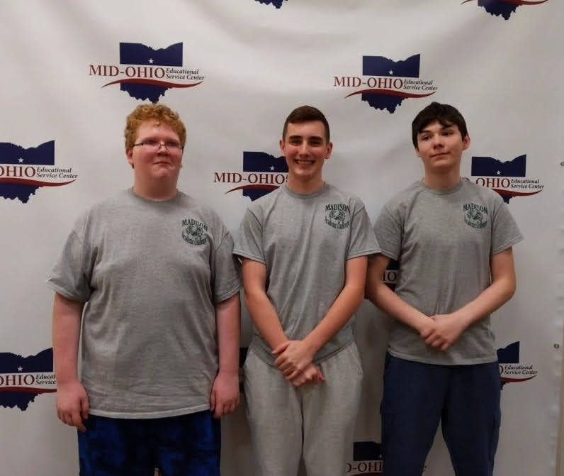 Madison Team A, left to right,  Chris Lucas, Cameron Porter and Bryce Tudor, came in second in the seventh/eighth grade Academic Challenge.