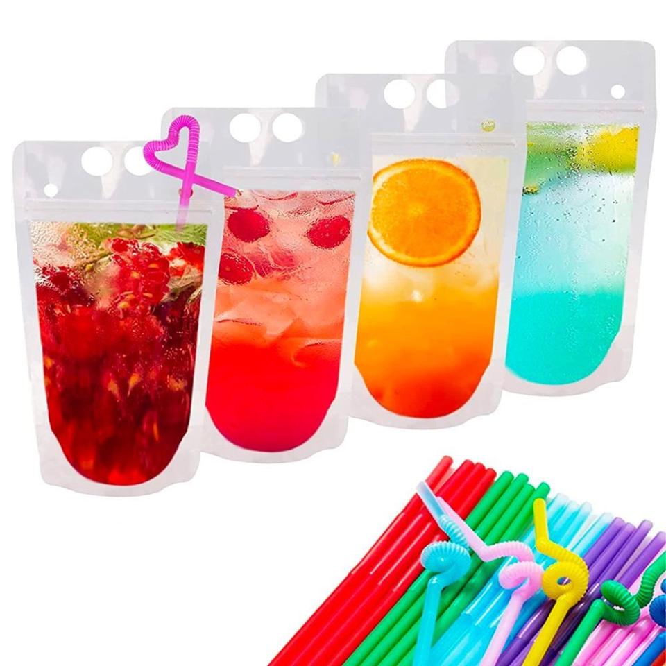 17) 100 Drink Pouches With Straws