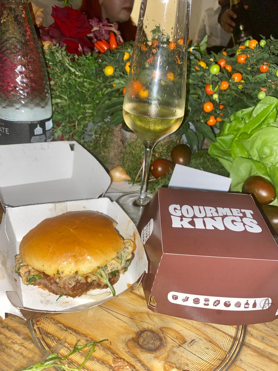 Burger King burger with champagne