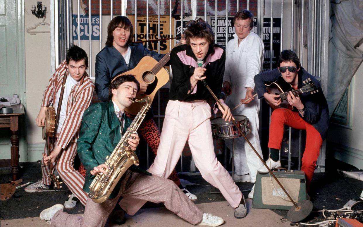 The Rats: Johnny Fingers, Pete Briquette (with sax), Garry Roberts (acoustic guitar), Bob Geldof, Simon Crowe and Gerry Cott - Redferns