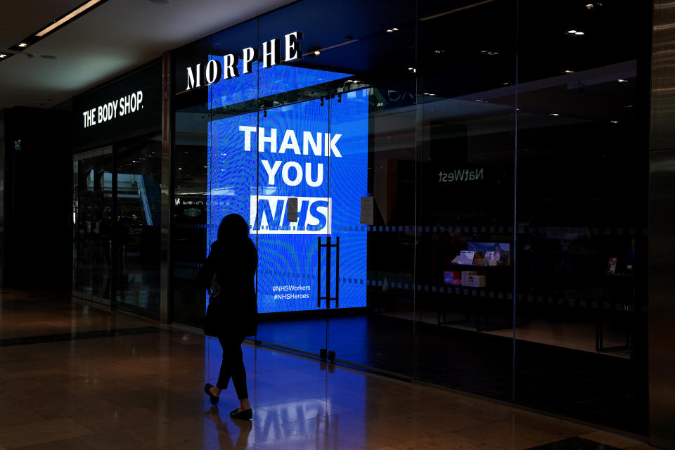 A general view of signage showing its appreciation to the NHS amid the coronavirus outbreak in London.