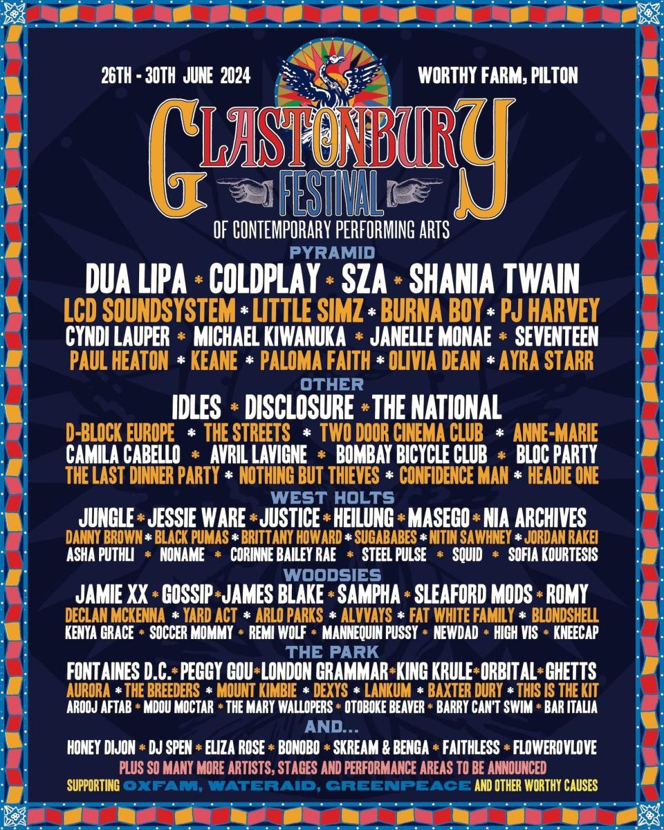 Glastonbury 2024 lineup poster