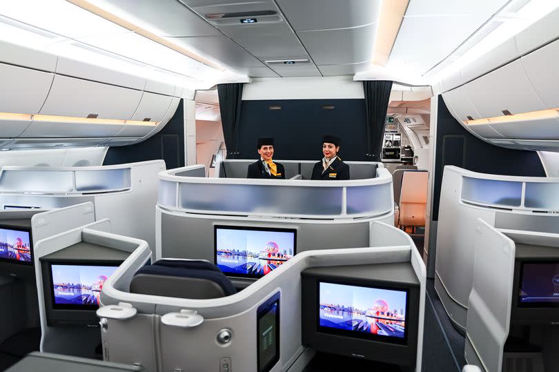 Business class seating on a Lufthansa Airbus A350