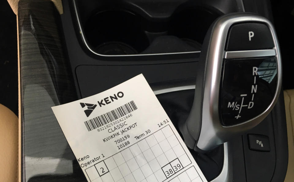 Keno ticket in a car. 